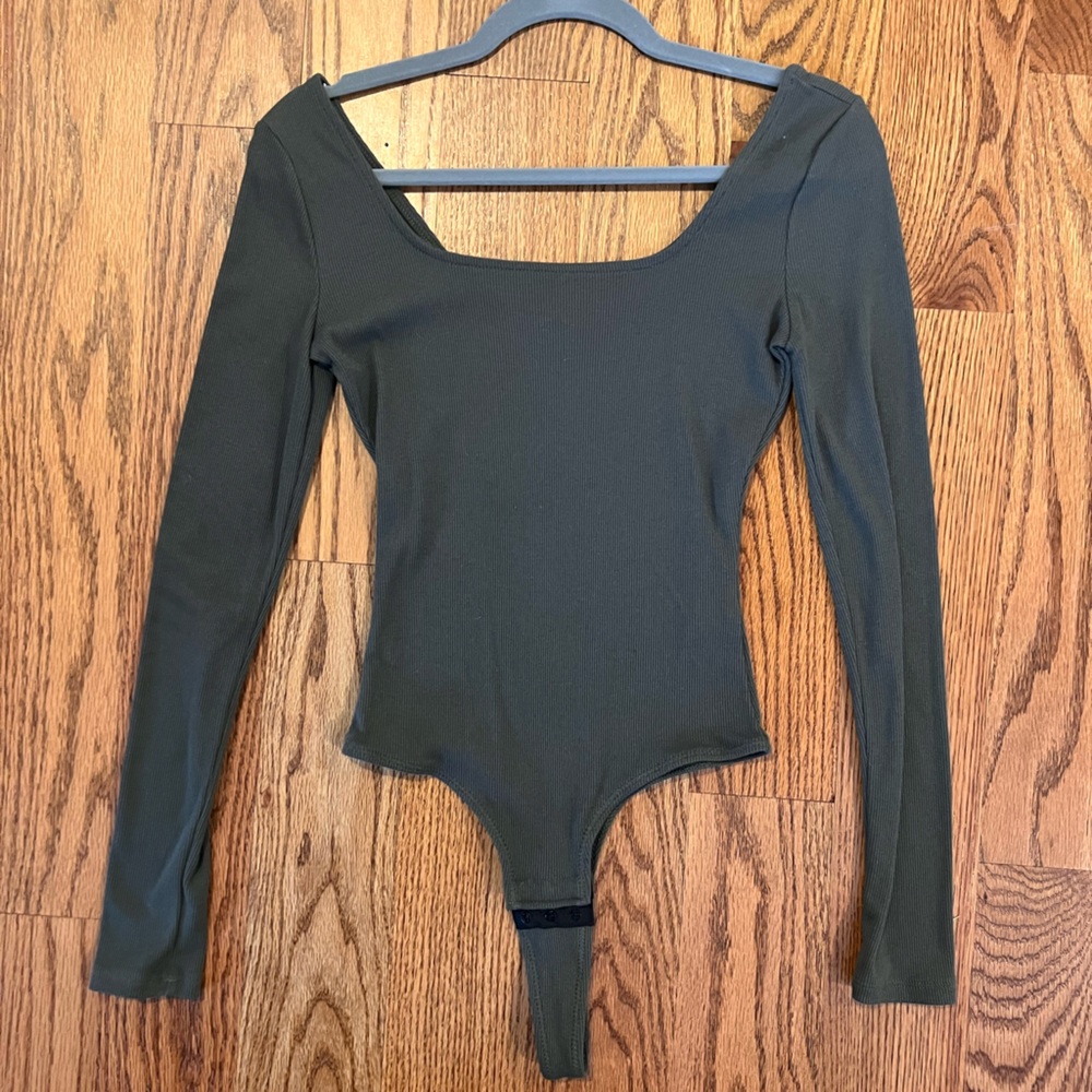 Madewell Square-Neck Thong Bodysuit Green Sz XS